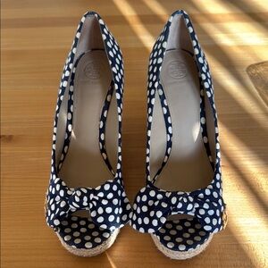 Tory Burch Blue and White Espadrilles
